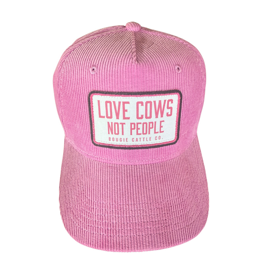 "Love cows, Not people" Pink Corduroy Patch Trucker Hat