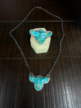 Load image into Gallery viewer, Gorgeous Native American artist marked Royston turquoise pendent complete with a sterling silver chain and matching statement ring with hand stamped adjustable back