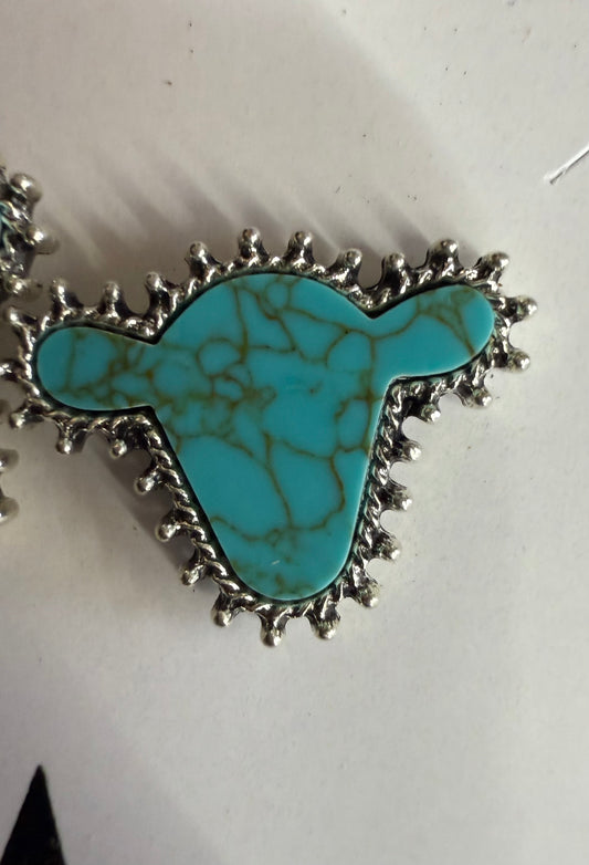 Costume Turquoise Cow Stud Earring