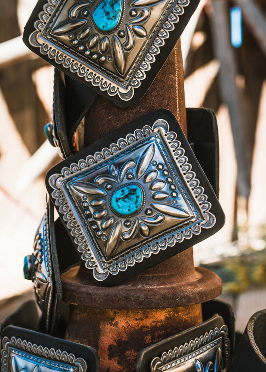 Large Statement Turquoise and Sterling Silver Concho Belt