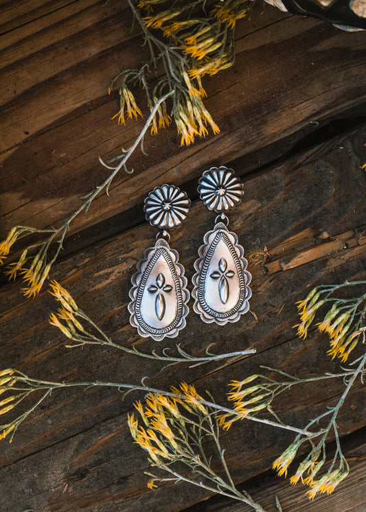 Native American Sterling Silver Stamped Cross Earrings