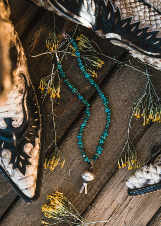 Turquoise Stoned Squash Blossom Necklace