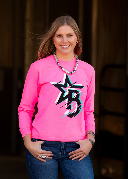 Hot Pink Long Sleeve With Color Burst Cattle Brand