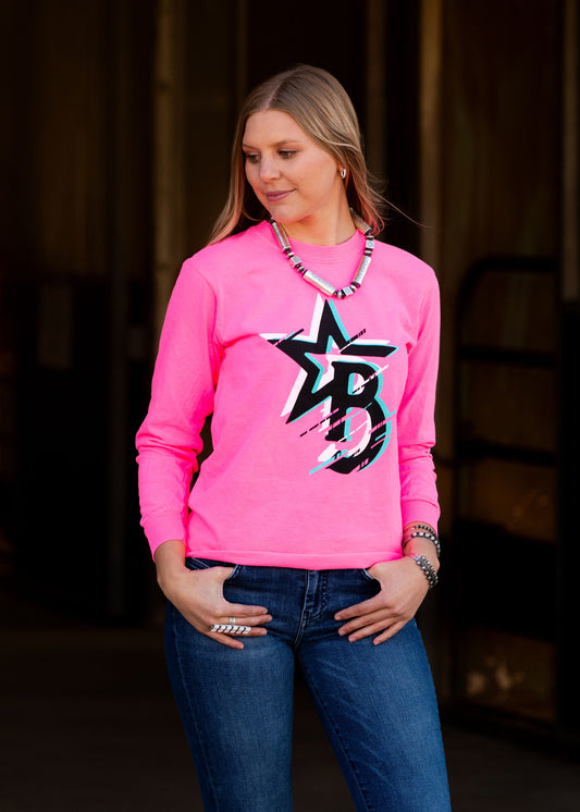 Hot Pink Long Sleeve With Color Burst Cattle Brand