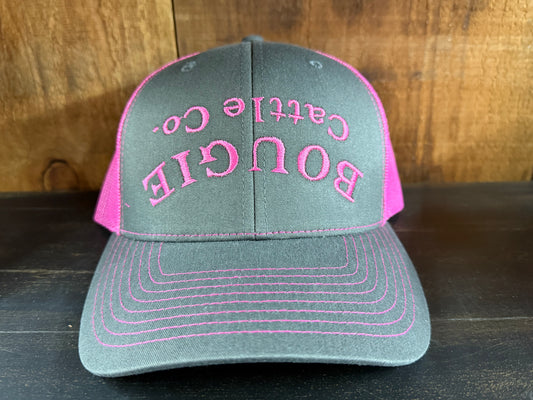Gray and Pink Hat with Pink "Bougie Cattle Co" Stitching