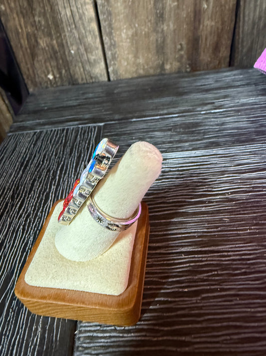 4TH OF JULY COLLECTION HANDMADE RED, WHITE & BLUE FIRE OPAL & STERLING SILVER ADJUSTABLE RING