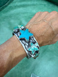 Load image into Gallery viewer, Gorgeous Statement Cuff with 5 Slab Turquoise Stones hand cut in a shape of stars.