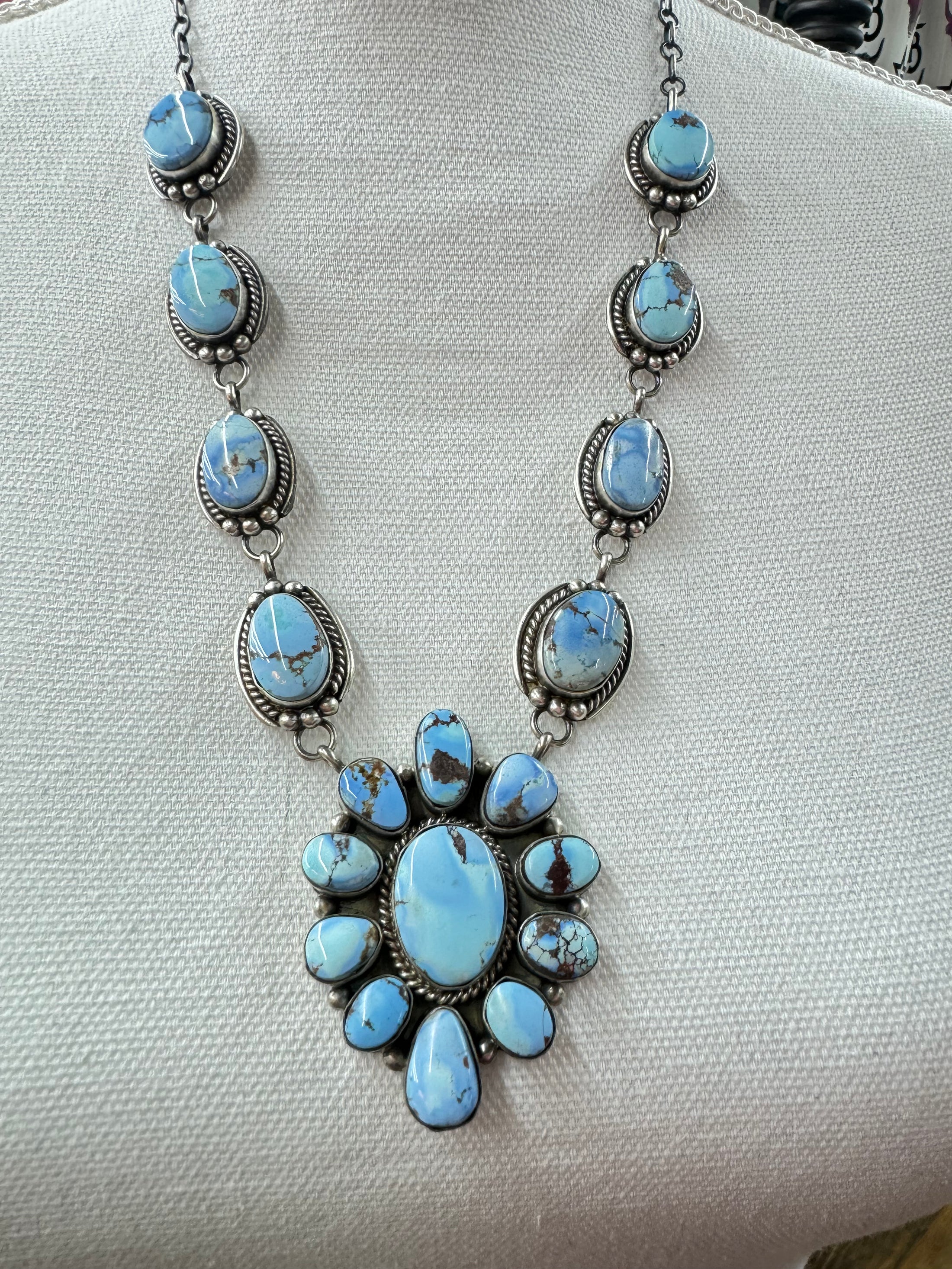 Dry-Creek Turquoise Sterling Silver Lariat Necklace/Earring Set