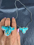 Load image into Gallery viewer, Gorgeous Native American artist marked Royston turquoise pendent complete with a sterling silver chain and matching statement ring with hand stamped adjustable back