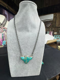 Load image into Gallery viewer, Gorgeous Native American artist marked Royston turquoise pendent complete with a sterling silver chain and matching statement ring with hand stamped adjustable back