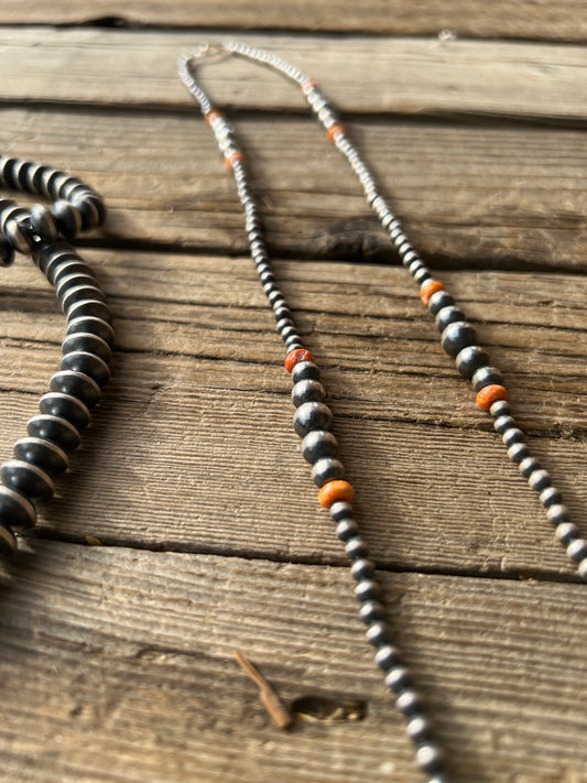 Sterling Silver Orange Spiny Oyster Navajo Pearl Necklace 20 Inch