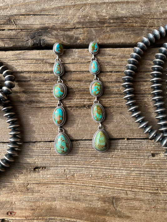 Sterling Silver Five Stone Turquoise Dangle Earrings