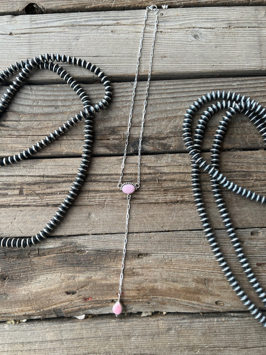 Sterling Silver Pink Conch Lariat Necklace
