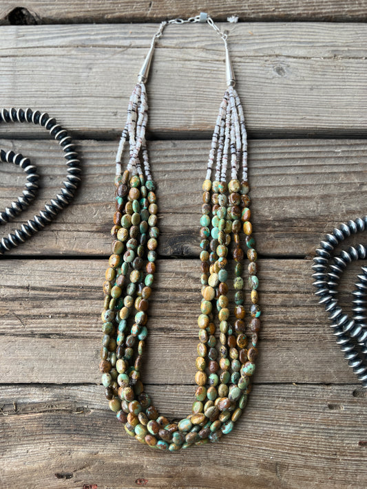 6 Strand Sterling Silver Turquoise Navajo Heishi Beaded Necklace