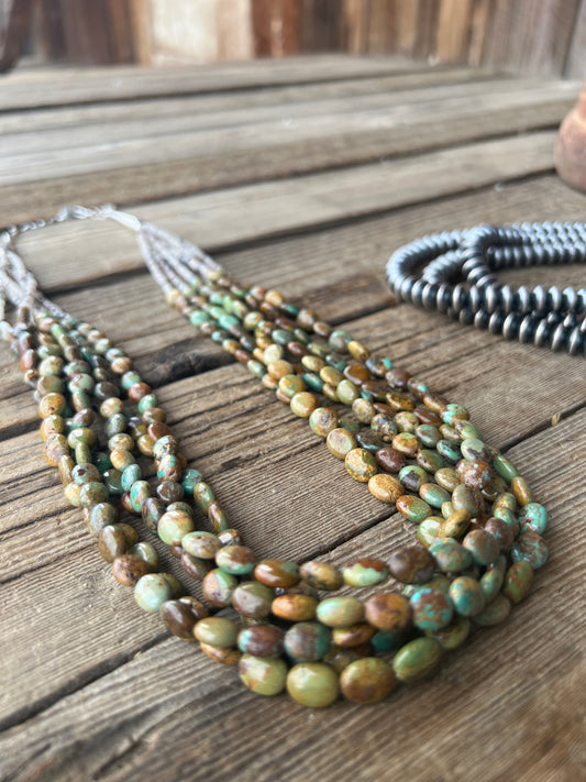 6 Strand Sterling Silver Turquoise Navajo Heishi Beaded Necklace