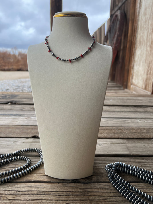 Sterling Silver Red Coral Navajo Pearls