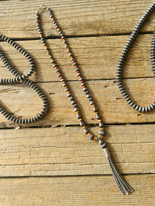 Sterling Silver Spiny Oyster Tassel Necklace