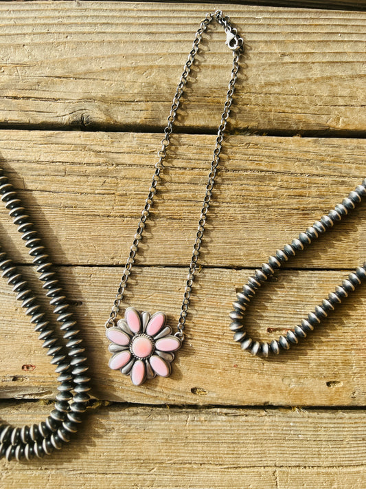 Sterling Silver Pink Conch Cluster Necklace