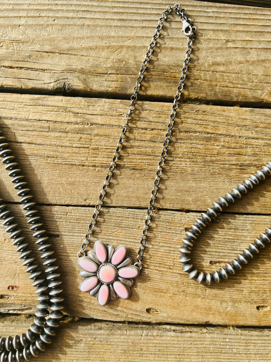 Sterling Silver Pink Conch Cluster Necklace