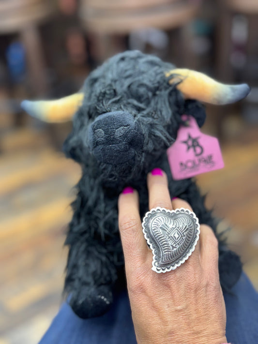 Native American Artist marked Hand Stamped Sterling Silver Heart Adjustable Concho Ring, Sterling Silver