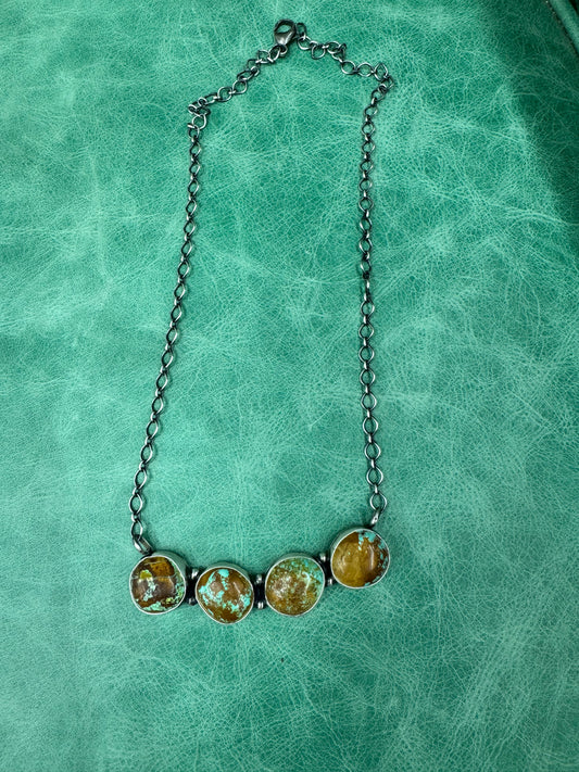 Artist Marked Sterling Silver and Boulder Turquoise Bar Necklace