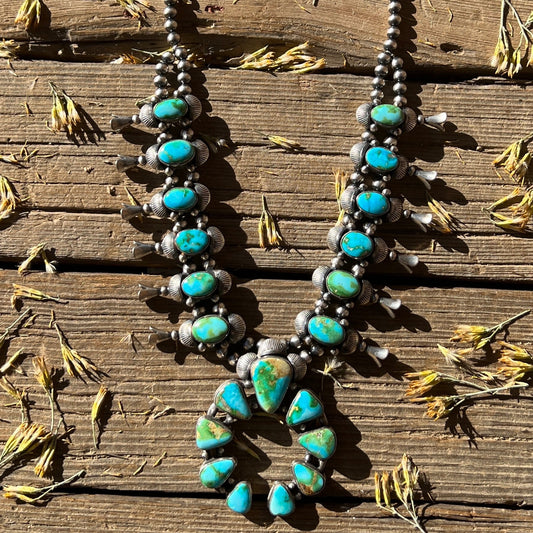 Gorgeous Sterling Silver Sonora Gold Turquoise Squash Blossom