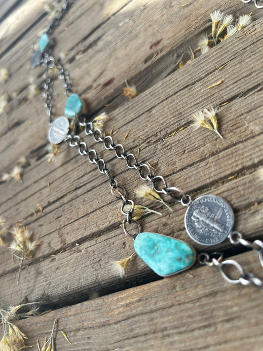 Sterling Silver Turquoise & Mercury Dime Necklace