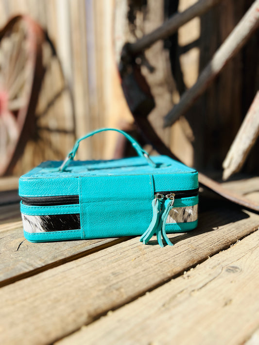 Turquoise Tooled Leather & Cowhide Jewelry Box