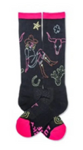 Load image into Gallery viewer, Lucky Chuck Socks Neon Cowgirl Black