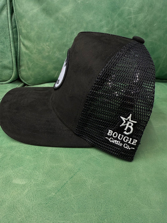 LOVE Cows and JESUS Patch- Black Suede Baseball Cap Hat
