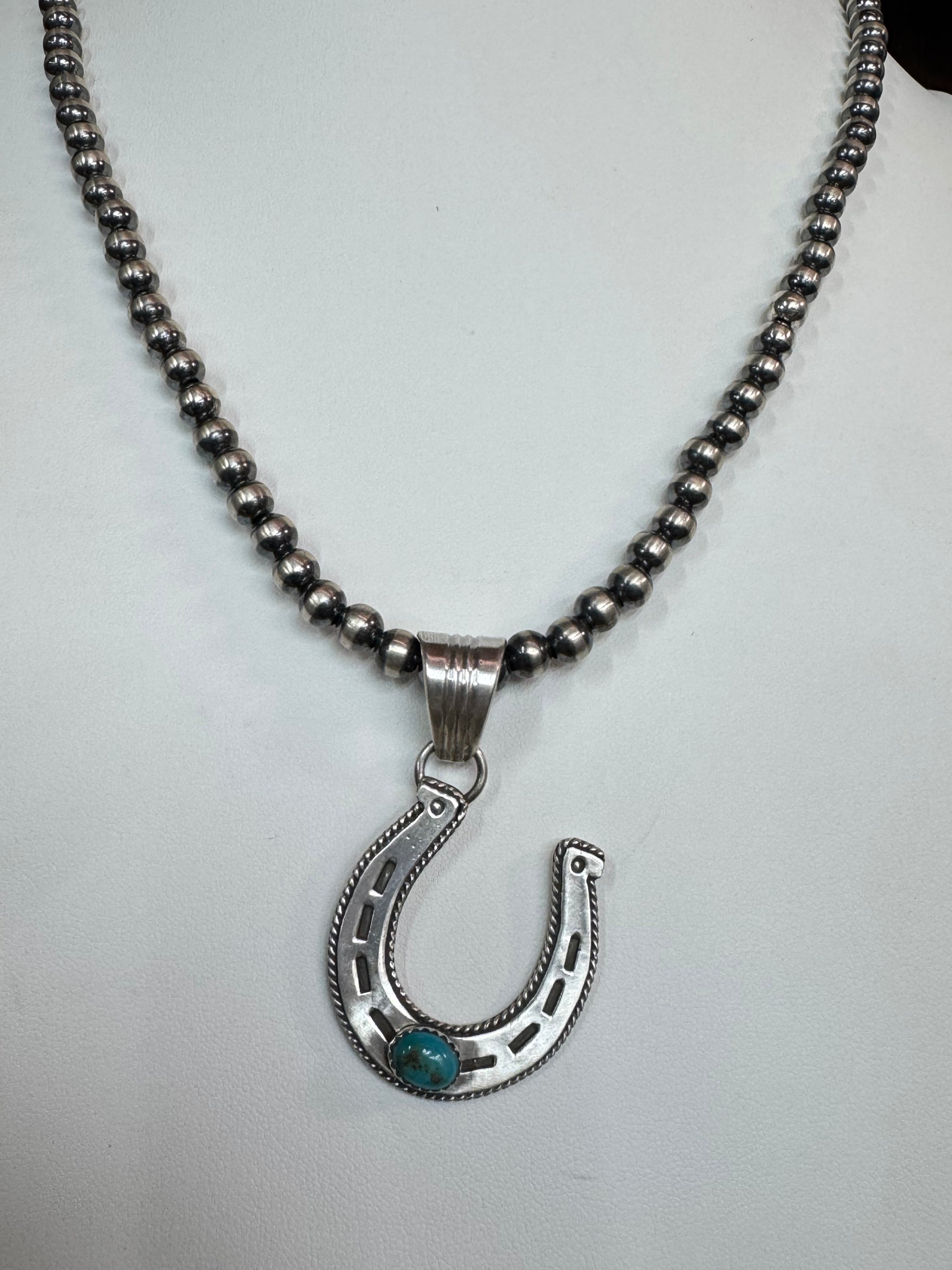 Native American sterling silver  Handmade Horseshoe Pendent with Stone - Artist Signed