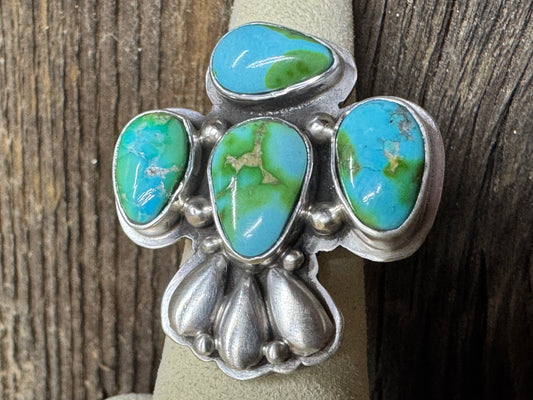 Handmade Native American Turquoise Sterling Silver Ring - Artist Stamped