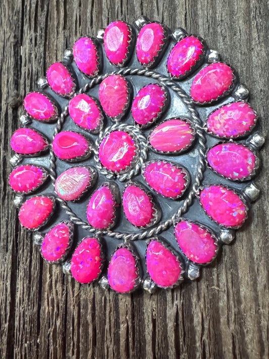Native American Pink Opal Cluster Sterling Silver Earrings - Artist Stamped