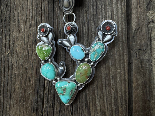 Native American Handmade Turquoise Cactus Sterling Silver Pendent - Artist Stamped