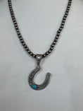 Load image into Gallery viewer, Native American sterling silver  Handmade Horseshoe Pendent with Stone - Artist Signed
