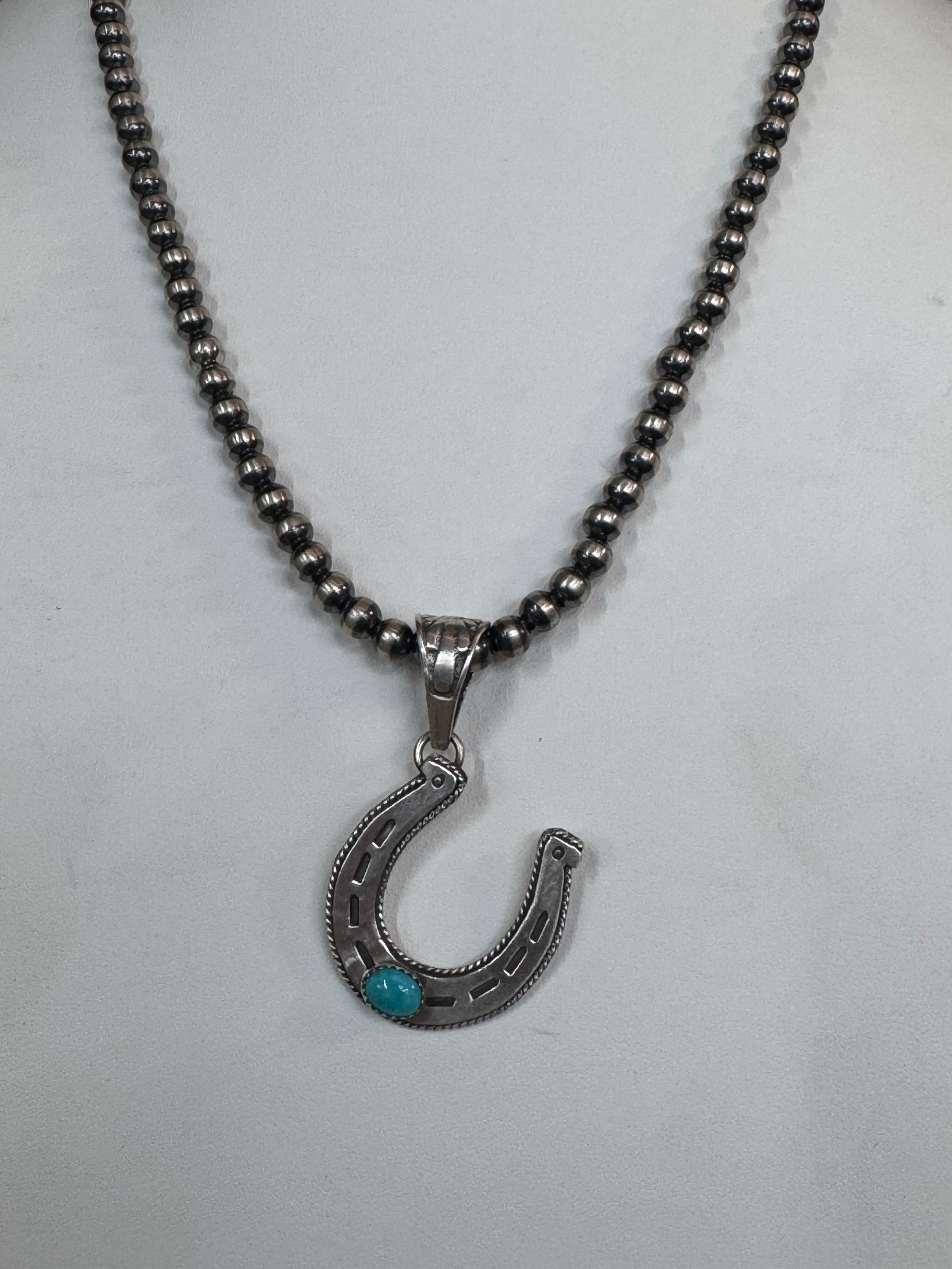Native American sterling silver  Handmade Horseshoe Pendent with Stone - Artist Signed