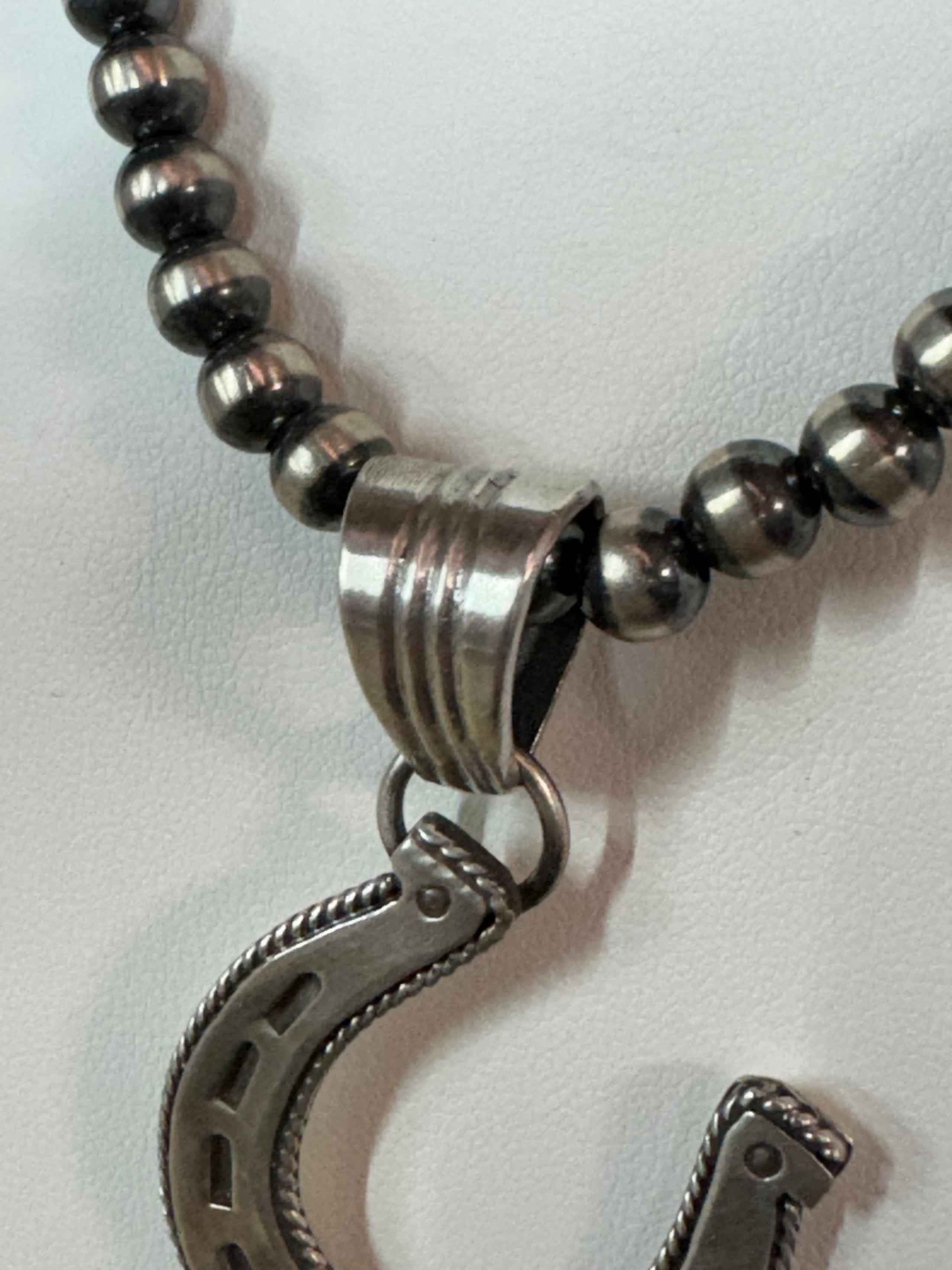 Native American sterling silver  Handmade Horseshoe Pendent with Stone - Artist Signed
