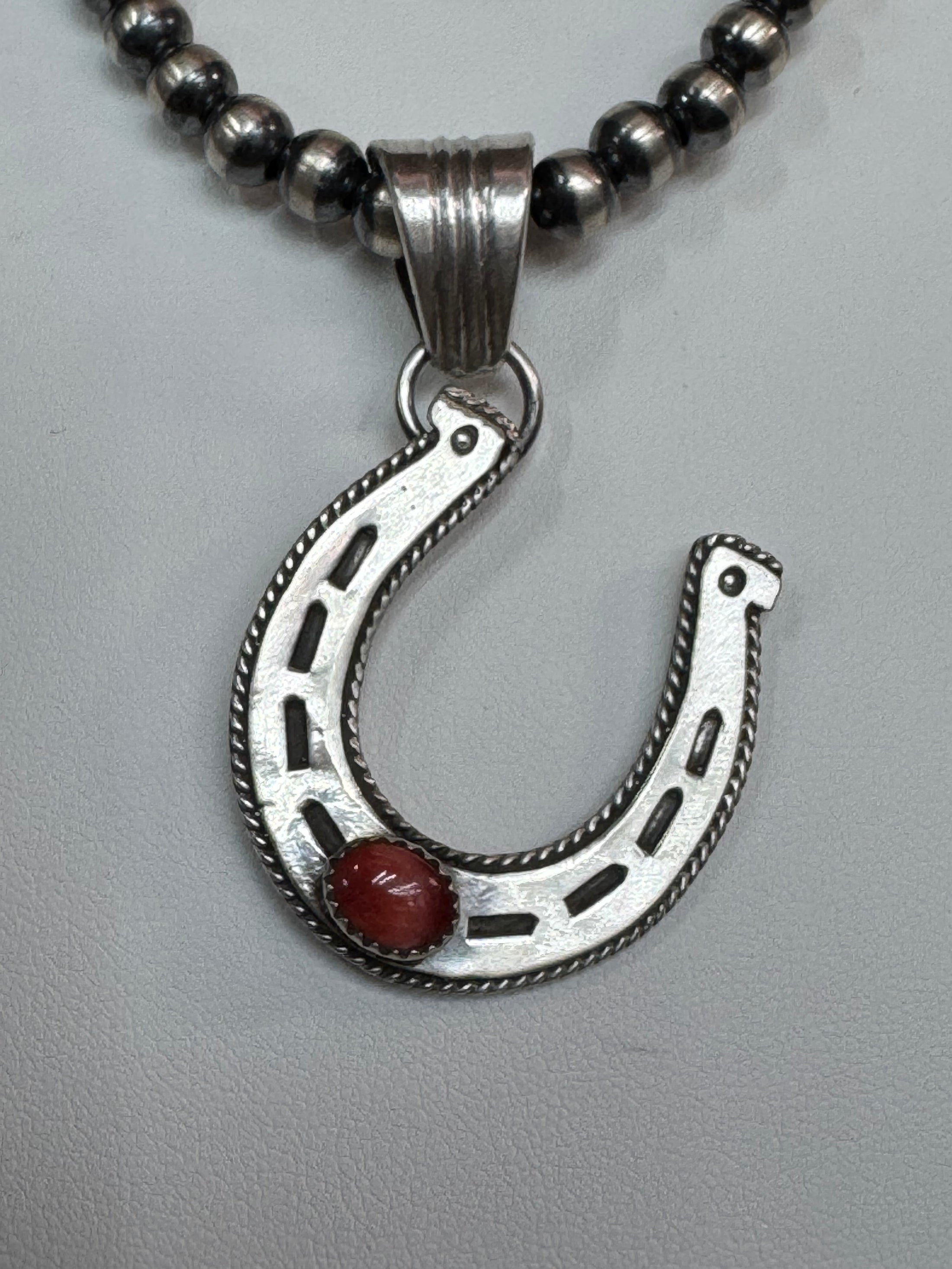 Native American sterling silver  Handmade Horseshoe Pendent with Stone - Artist Signed