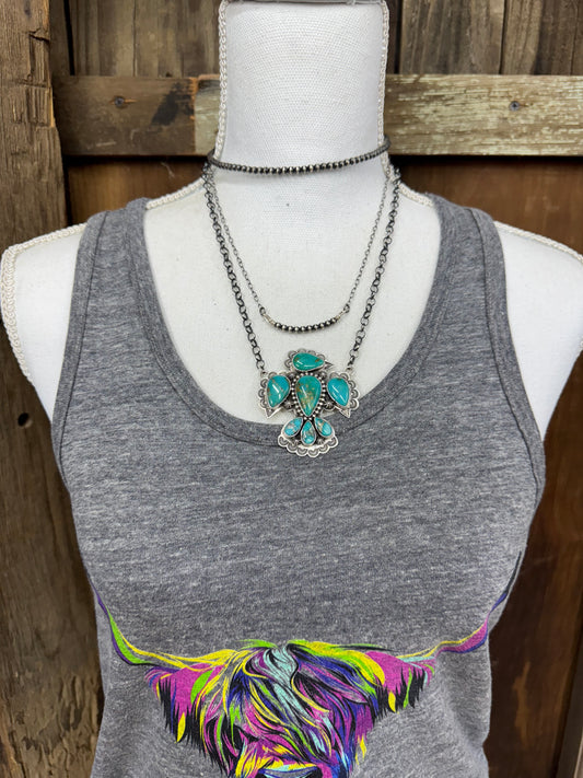 Native America Handmade Turquoise Sterling Silver Necklace - Artist Stamped