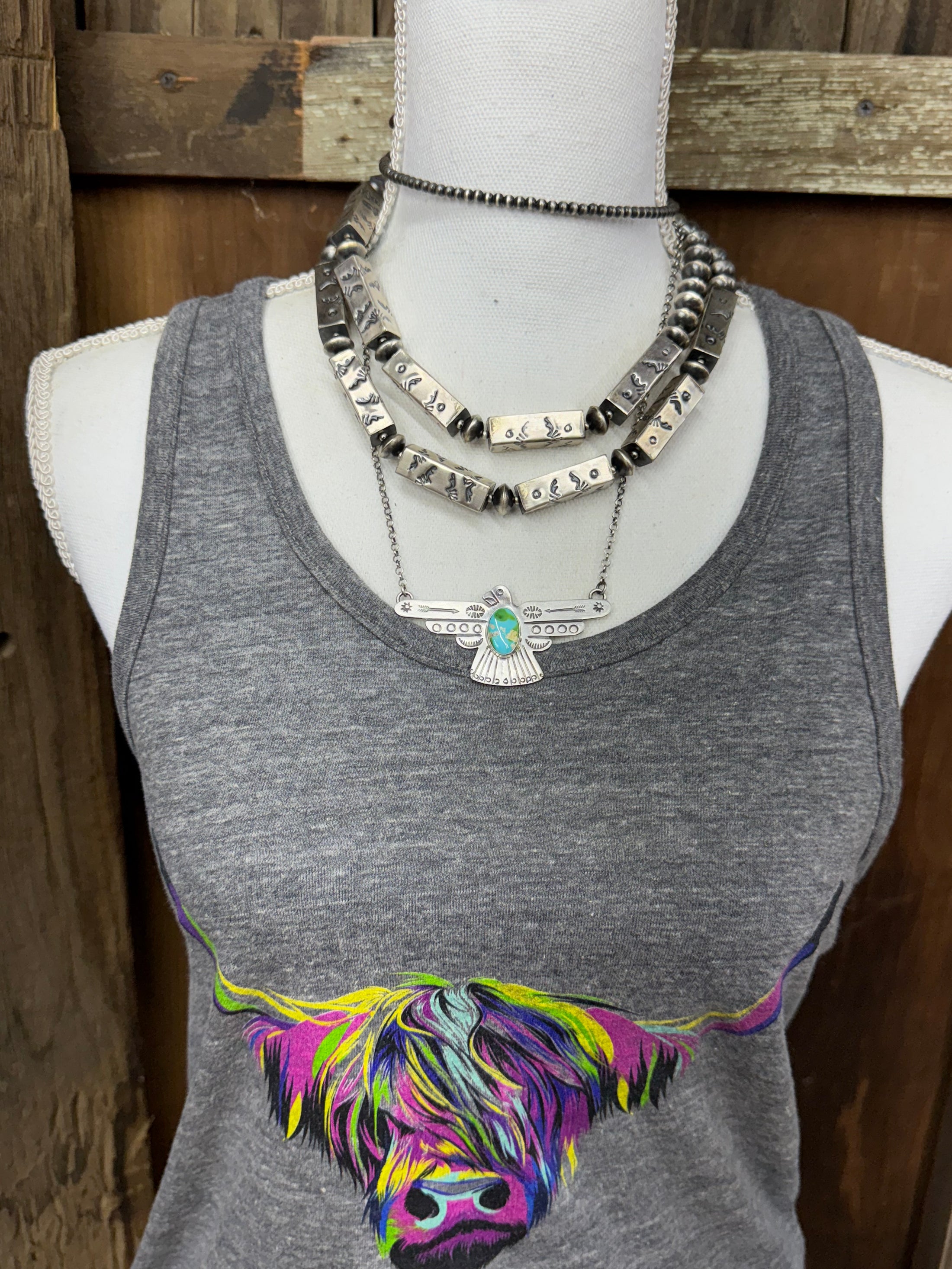 Russell Sam Handmade Native American Sterling Silver Thunderbird with Turquoise - Artist Stamped