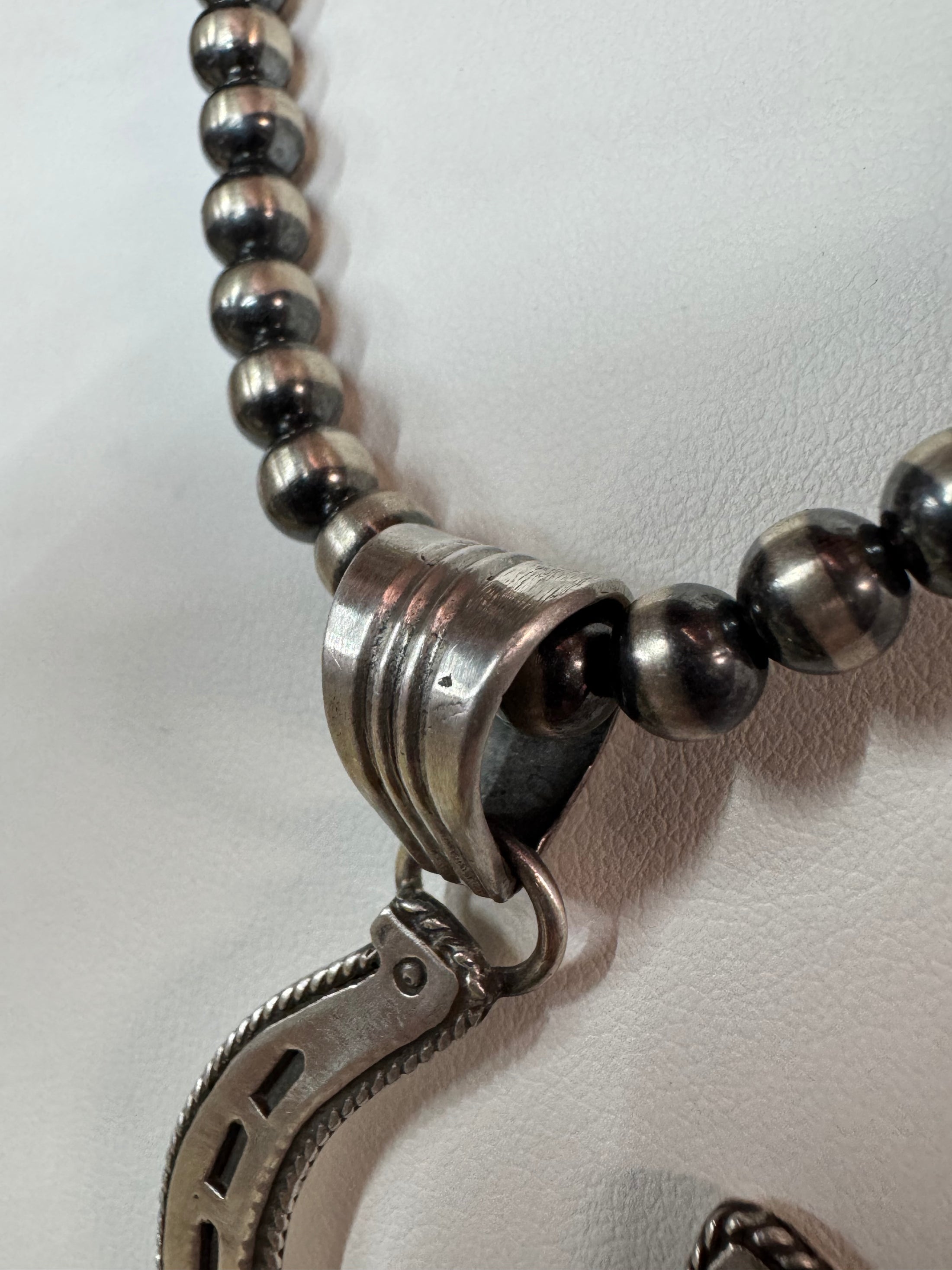 Native American sterling silver  Handmade Horseshoe Pendent with Stone - Artist Signed