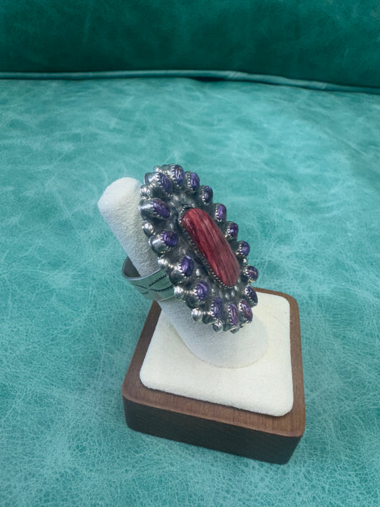 Spiny Oyster and Sterling Silver Statement Ring