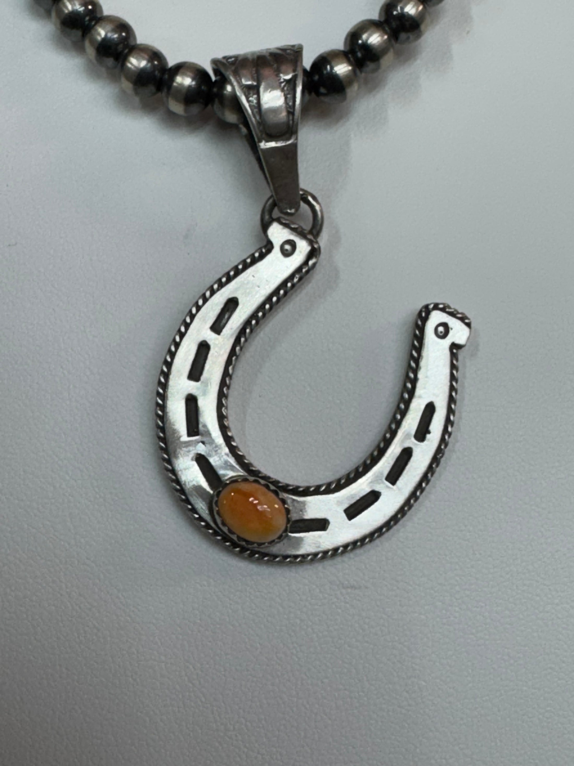 Native American sterling silver  Handmade Horseshoe Pendent with Stone - Artist Signed