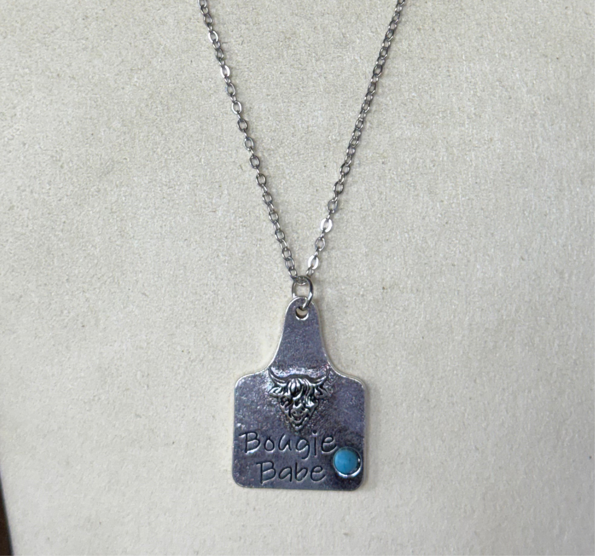 Beautiful bougie babe Highland cow ear tag necklace