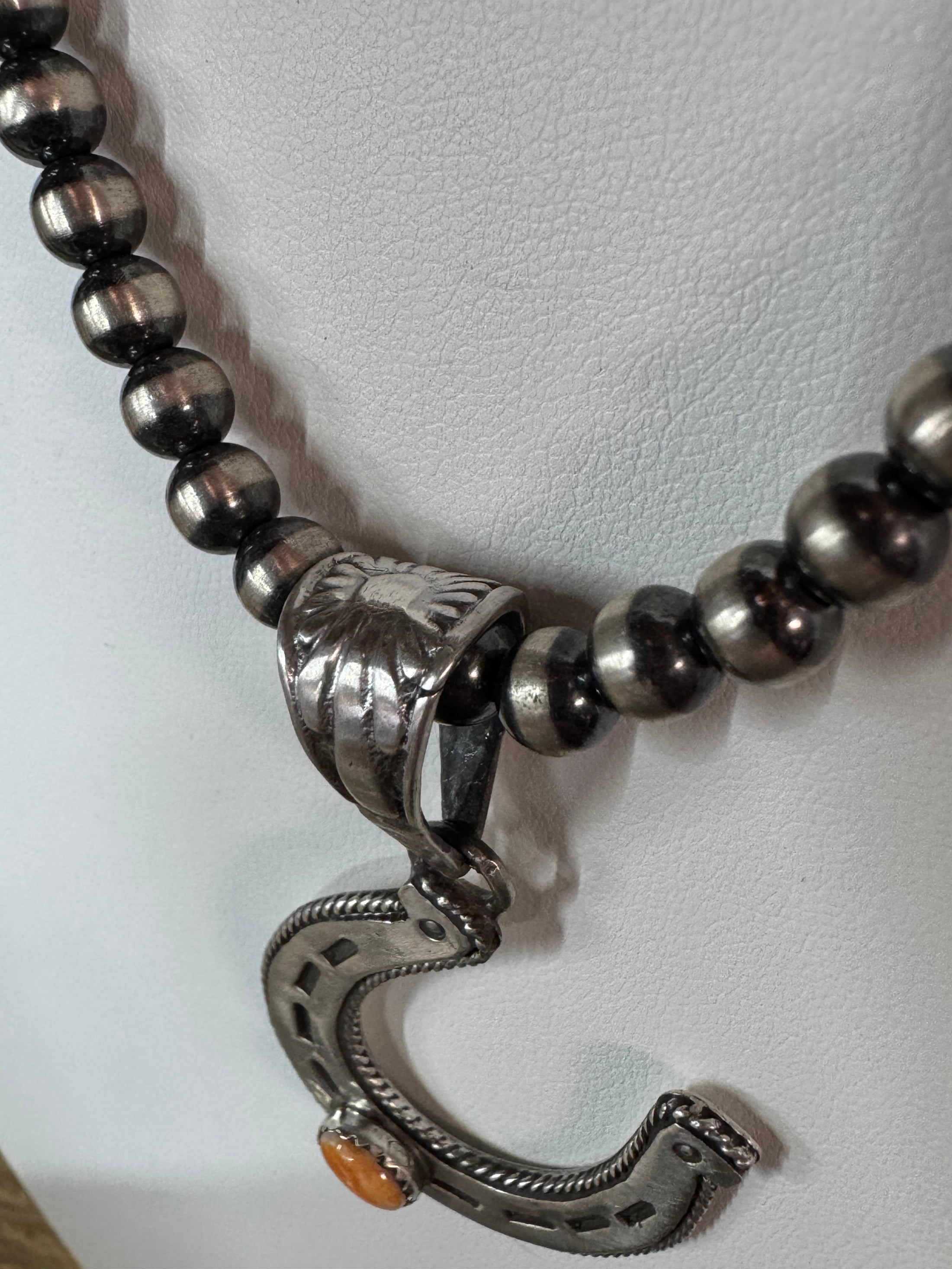 Native American sterling silver  Handmade Horseshoe Pendent with Stone - Artist Signed