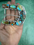 Load image into Gallery viewer, Large Native American Turquoise Sterling Silver Ranger Buckle - Artist Signed
