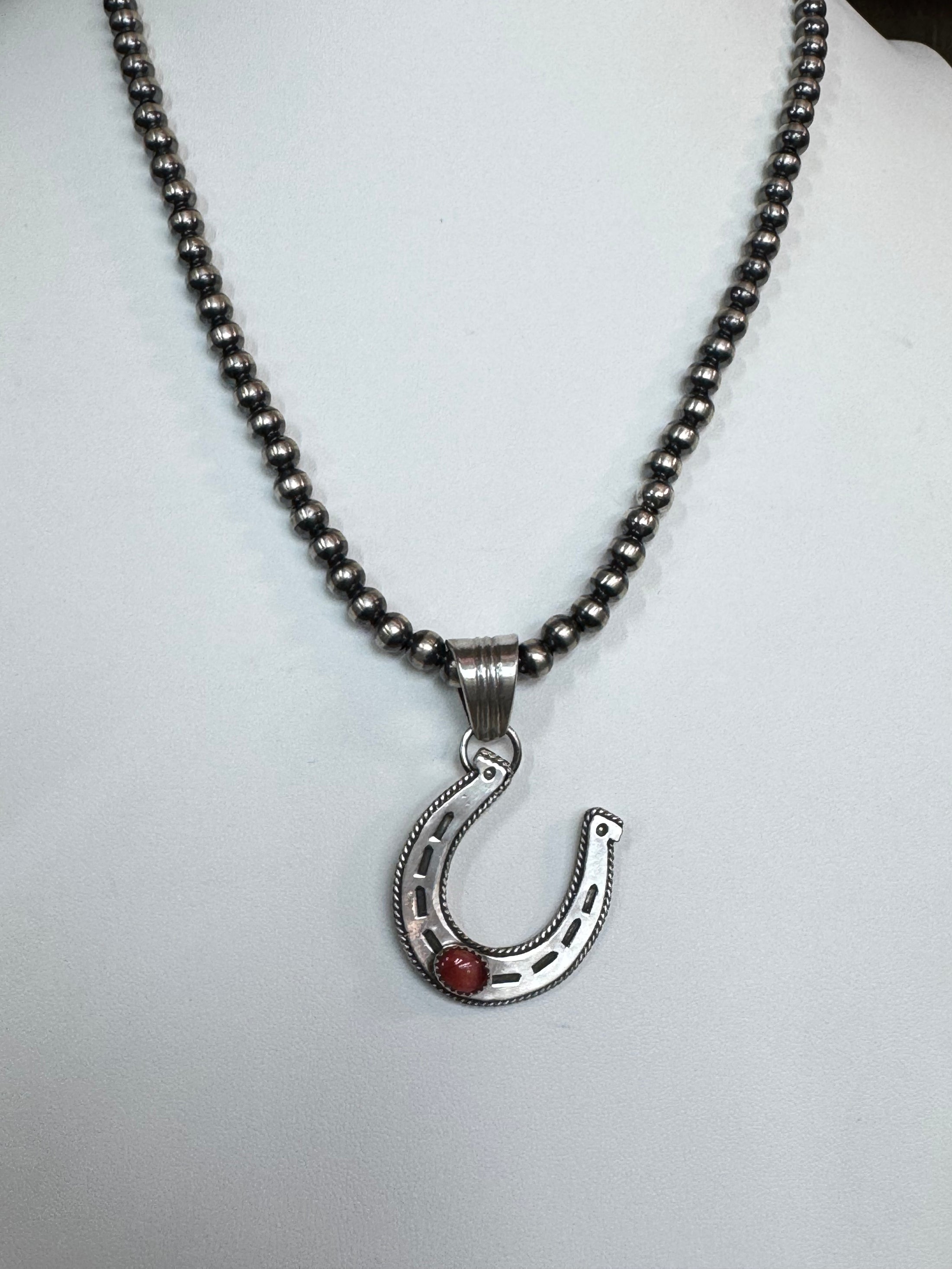 Native American sterling silver  Handmade Horseshoe Pendent with Stone - Artist Signed