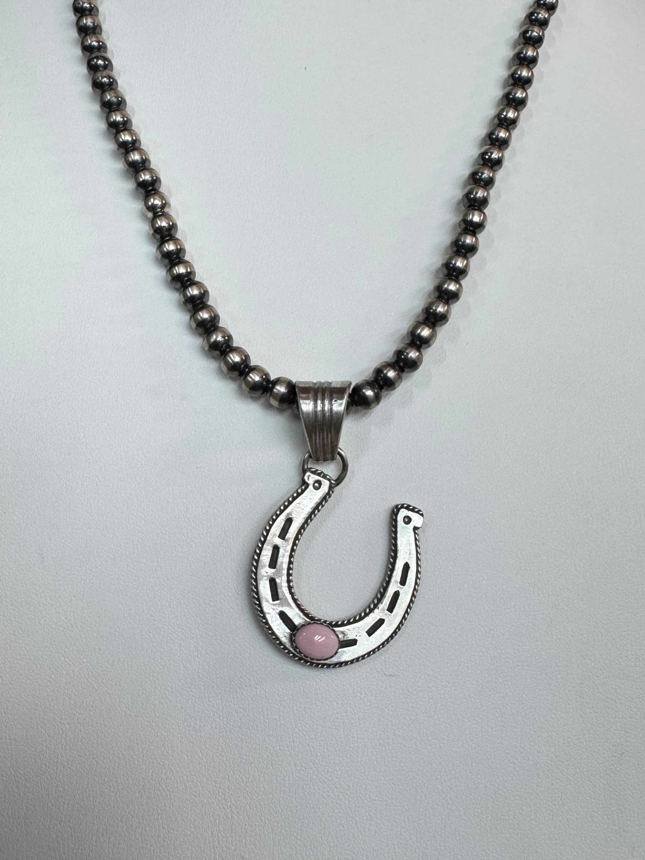 Native American sterling silver  Handmade Horseshoe Pendent with Stone - Artist Signed
