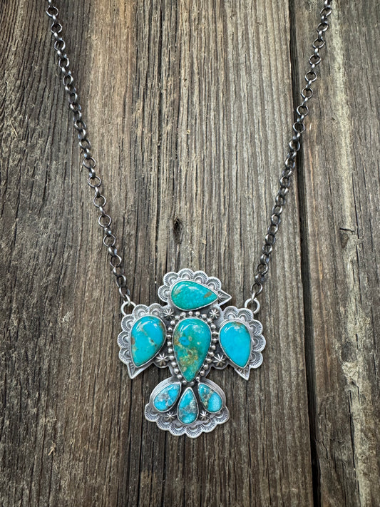Native America Handmade Turquoise Sterling Silver Necklace - Artist Stamped