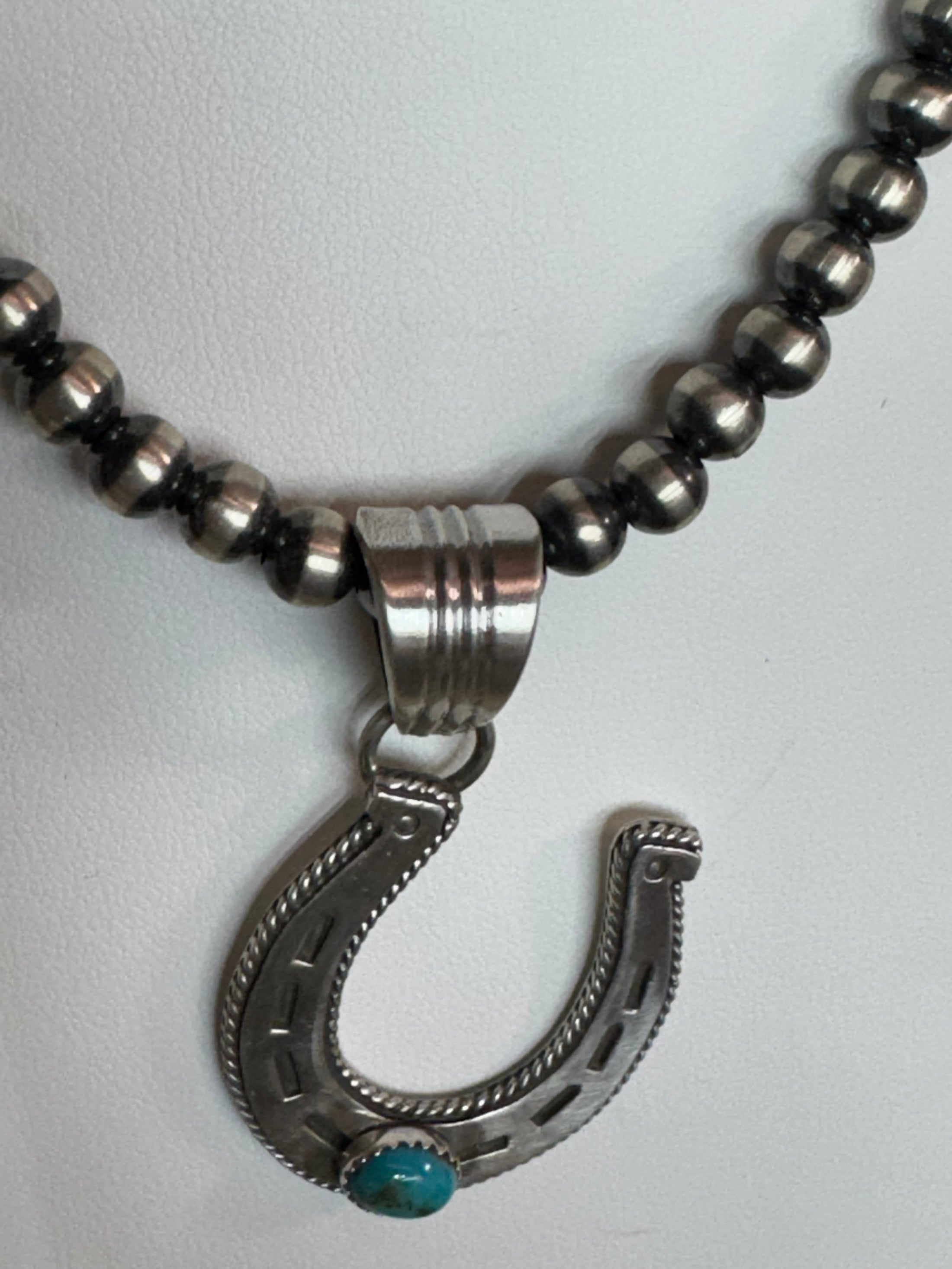 Native American sterling silver  Handmade Horseshoe Pendent with Stone - Artist Signed